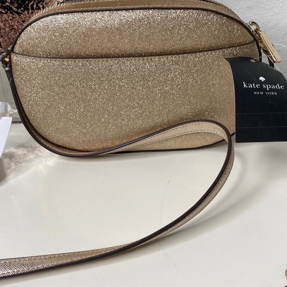 Kate Spade Glimmer Glitter Camera‎ Bag Gold Crossbody Glam NEW